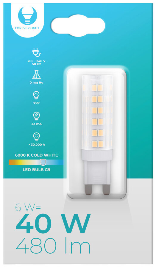 LED Bulb G9 6W 230V 6000K 480lm Forever Light