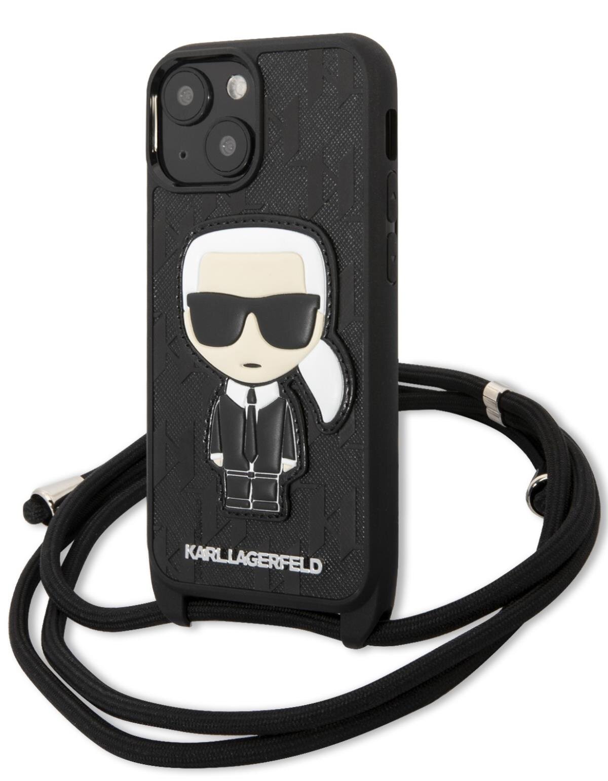 KARL LAGERFELD Leather Monogram Patch and Cord Iconik do Apple iPhone 13 Mini Czarny Etui niskie ceny i opinie w Media Expert