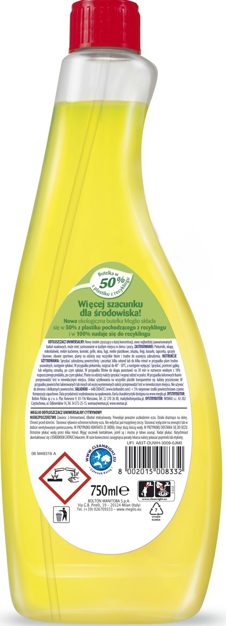 Płyn odtłuszczający MEGLIO Lemon 750 ml Rodzaj produktu Płyn