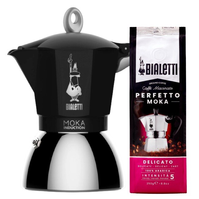 BIALETTI New Moka Induction 4 TZ Czarny + Kawa mielona BIALETTI ...