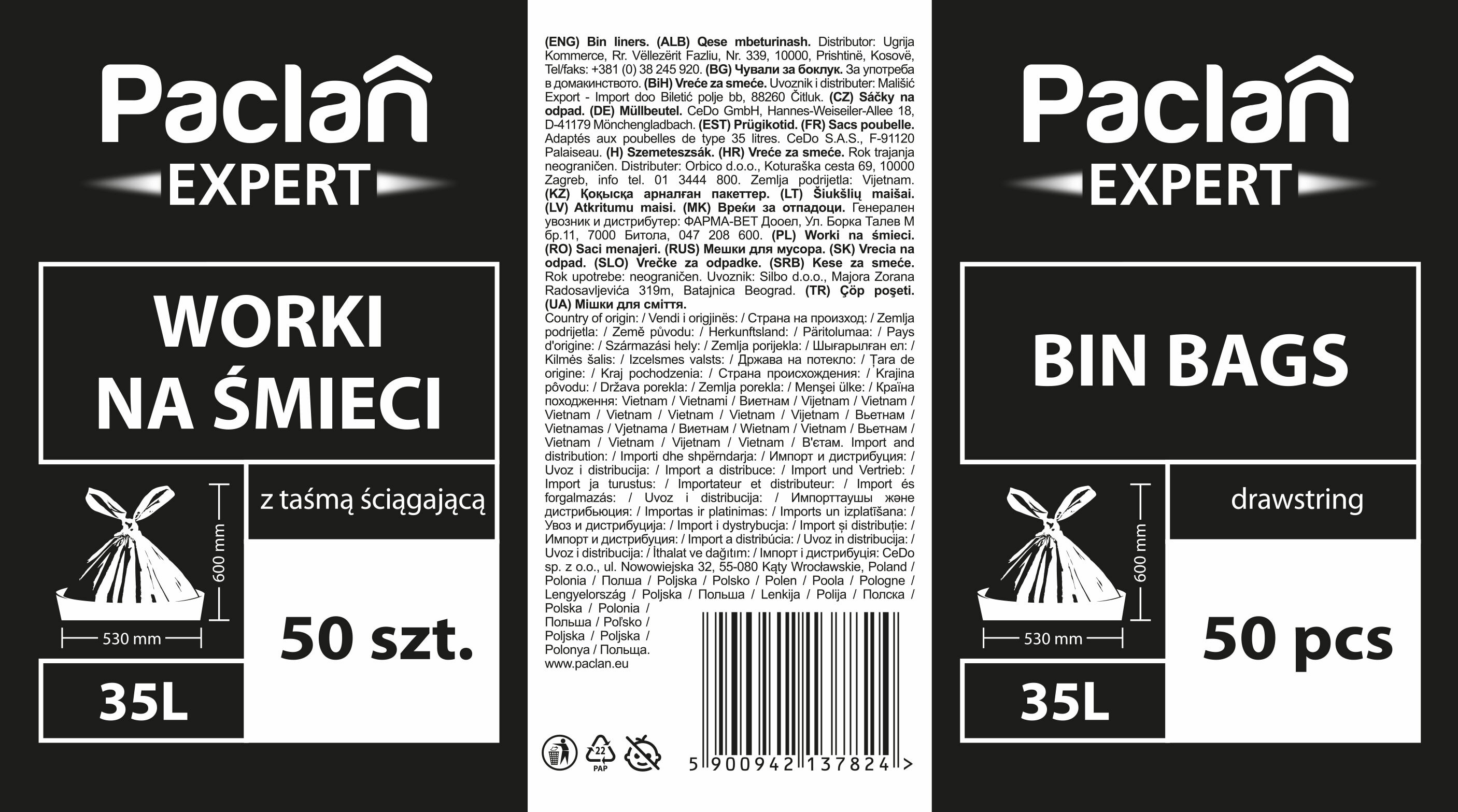 Worki na śmieci PACLAN Expert 35 L (50 szt.) Niebieski