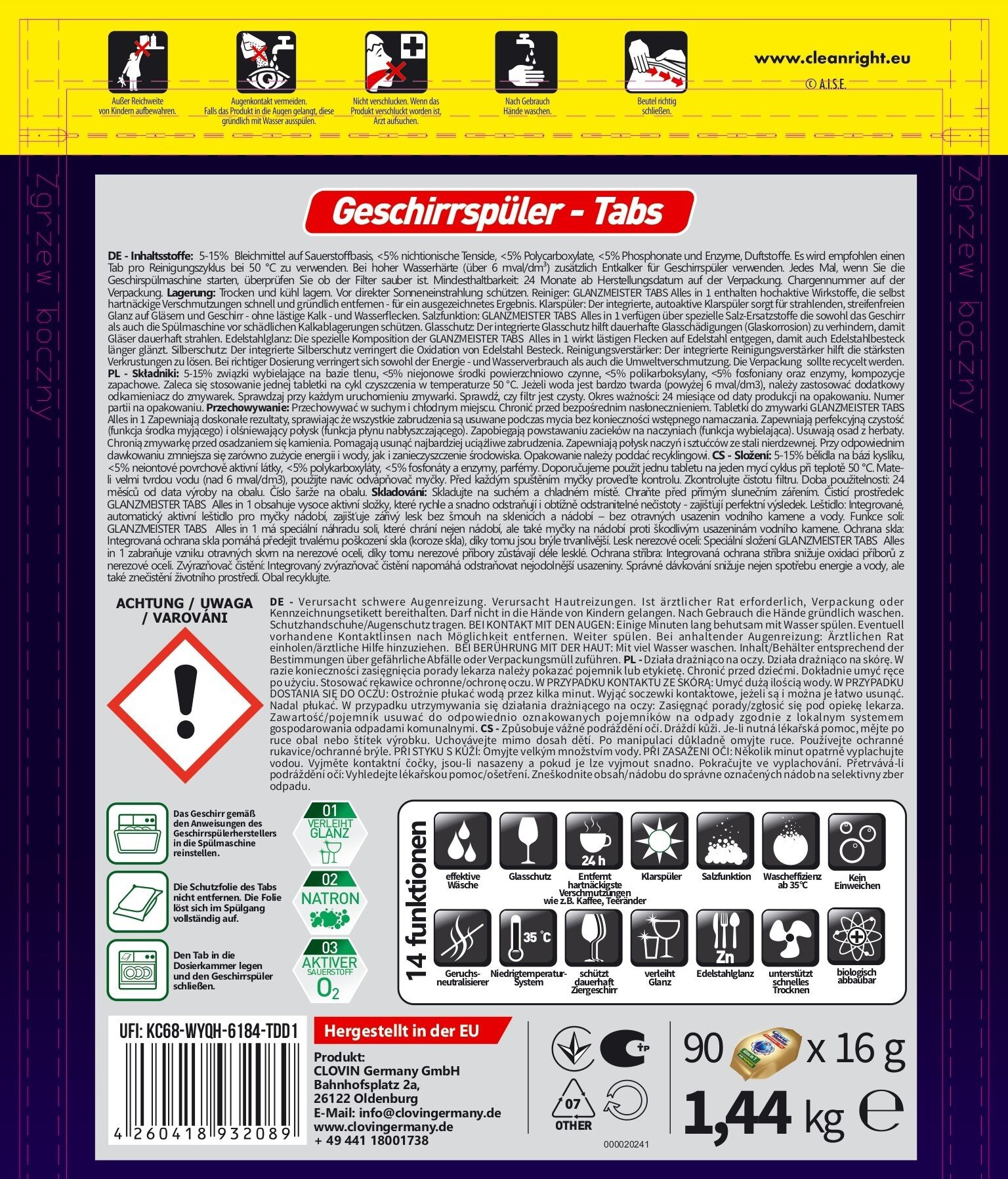 Tabletki do zmywarek GLANZMEISTER Alles in 1 - 90 szt. Rodzaj produktu Tabletki