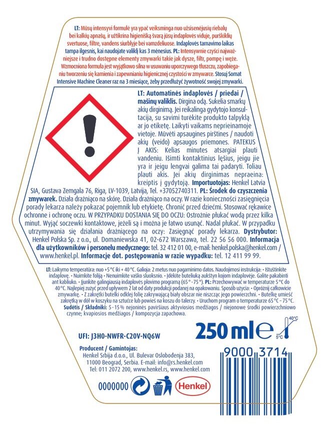 Płyn do czyszczenia zmywarek SOMAT Intensive Machine Care 250 ml Rodzaj produktu Płyn