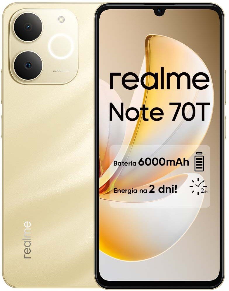 realme Note 70T 本体 REALME Note 70T 4/128GB 6.74” 90 Hz Złoty Smartfon - niskie