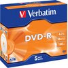 Płyta VERBATIM Jewel Case DVD-R, 4.7 GB, 16x (5 szt.) Rodzaj nośnika DVD-R