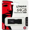 Opakowanie pendrive'a z logo Kingston Technology, z dużym czerwonym symbolem twarzy po lewej stronie. Na opakowaniu widnieje napis: "64GB DataTraveler 100", a poniżej widać pendrive z napisem "DataTraveler 100 G3 64GB".
