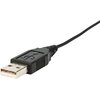 Na zdjęciu widoczny jest czarny kabel USB z wtyczką, na której znajduje się symbol USB. Kabel jest prosty, a jego powierzchnia jest gładka z delikatnymi żłobieniami na wtyczce.