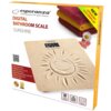 Opakowanie wagi łazienkowej z napisem "esperanza creating space for your dreams DIGITAL BATHROOM SCALE SUNSHINE" oraz grafiką przedstawiającą wagę z motywem słońca. Na opakowaniu znajdują się również informacje o funkcjach produktu, takie jak "ULTRA SLIM DESIGN", "HARDENED SAFETY GLASS", "LARGE LCD DISPLAY", a także oznaczenia "MAX 180KG" i "L.C.D LARGE LCD DISPLAY".