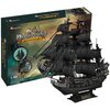 Pudełko przedstawia model statku pirackiego z napisem "Queen Anne's Revenge Blackbeard's Ship" oraz logo "CubicFun". Obok pudełka znajduje się złożony model statku z czarnymi żaglami i detalami pokładu.