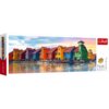 Pudełko puzzli przedstawia kolorowe domy nad wodą w Groningen, Holandia, z napisem "Puzzle TREFL Panorama Groningen, Holandia 29034 (1000 elementów)" oraz logo Trefl. Na opakowaniu widnieje również grafika złożona z 1000 elementów.