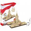 Pudełko z puzzlami 3D przedstawia model Pałacu Kultury i Nauki, z napisem "CubicFun" oraz "PAŁAC KULTURY I NAUKI World's Great Architecture". Na opakowaniu widnieje informacja o skali 1:780, liczbie elementów 144 oraz wymiarach modelu: 31 cm wysokości, 28