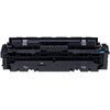 Czarny toner z widocznymi oznaczeniami "Canon Cartridge 046H Cyan" oraz różnymi symbolami i strzałkami na obudowie. Produkt ma złożoną konstrukcję z elementami w różnych odcieniach czerni i niebieskimi akcentami.