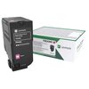 Na zdjęciu widoczny jest purpurowy toner LEXMARK 75B20M0 oraz jego opakowanie. Na tonerze znajduje się napis: "Lexmark Magenta Return Program Toner Cartridge 75B20M0", a na opakowaniu logo Lexmark i oznaczenie "75B20M0".