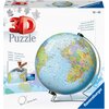 Opakowanie przedstawia produkt "3D Puzzle" z wizerunkiem globusa złożonego z puzzli, z napisem "Sturdy - no glue required" oraz logo "Ravensburger". Widoczna jest także informacja o technologii "Easyclick" i średnicy 27,5 cm (10.8 in).