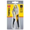 Opakowanie produktu "Szczypce TOPEX 32D856" przedstawia metalowe szczypce z czarno-żółtym uchwytem. Na opakowaniu widnieją napisy: "TOPEX", "CrV", "225 [mm]", "0-40 [mm]", oraz "SZCZYPCE Pliers Щипцы".
