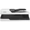 Skaner EPSON WorkForce DS-1660W Wi-Fi w kolorze białym z widocznym logo "EPSON" na obudowie. Na panelu znajdują się przyciski z ikonami, w tym przycisk zasilania, Wi-Fi oraz inne funkcje.