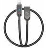 Czarny kabel USB-Lightning o długości 1,9 m z plecionym oplotem, z jednej strony zakończony wtykiem Lightning z niebieską diodą, a z drugiej strony wtykiem USB z logo "U.".