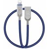 Niebieski kabel USB-Lightning o długości 1,9 m z plecionym oplotem, zakończony dwoma metalicznymi wtyczkami. Na jednej z wtyczek znajduje się logo "U." w okręgu.