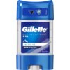 Niebieski pojemnik z przezroczystą częścią, na której widnieje napis "Gillette Antiperspirant Gel Arctic Ice 48 HR Protection". Na górze znajduje się ikona koszulki i tarczy z napisem "48h", a po prawej stronie numer "90166571".