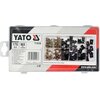 Plastikowe opakowanie zawiera zestaw wkrętów i podkładek, z widocznymi przegródkami wypełnionymi metalowymi elementami. Na etykiecie znajduje się logo "YATO", numer produktu "YT-06780", informacja "170 PCS MIX ROZMIARÓW" oraz adres strony internetowej "ww