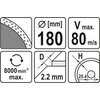 Tarcza do cięcia YATO YT-6016 180 mm Grubość tarczy [mm] 2.2