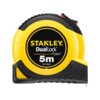 Na zdjęciu znajduje się żółto-czarna miara zwijana z widocznym napisem: "STANLEY DualLock Tylon 5m STHT36803". Produkt ma kompaktowy, ergonomiczny kształt z wyraźnym logo producenta.
