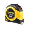 Na zdjęciu znajduje się żółto-czarna miara zwijana z widocznym logo "STANLEY" oraz napisami "DualLock™ Tylon™ 5m" i oznaczeniem "STHT36803". Produkt ma kompaktowy kształt z mechanizmem blokującym taśmę.