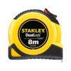 Żółta miara zwijana z czarnymi i czerwonymi elementami, na której widnieje napis: "STANLEY DualLock Tylon 8m STH36804". Produkt ma okrągły kształt z widocznym mechanizmem blokującym.