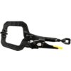 Czarne szczypce zaciskowe z żółtym elementem, oznaczone napisem "STANLEY Fatmax FMHT0-75408" oraz cyfrą "6". Produkt ma solidną konstrukcję z widocznymi mechanizmami zaciskowymi.