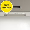 Na zdjęciu widoczny jest dolny panel okapu kuchennego z dwoma okrągłymi światłami i centralnym panelem sterowania z przyciskami. W lewym górnym rogu znajduje się żółte koło z czarnym napisem "TRYB WYCIĄGU".