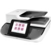 Skaner biurowy z wyświetlaczem dotykowym, na którym widoczne są ikony z opcjami: "Scan to Email", "Scan to Network Folder", "Scan to USB Drive", "Scan to SharePoint", "Network Folder Watch" oraz "Fax". Na obudowie znajduje się logo producenta.