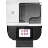 Skaner HP Digital Sender Flow 8500 fn2 z widocznym logo HP na górnej części obudowy oraz ekranem dotykowym wyświetlającym ikony funkcji, takich jak "Scan to E-mail" i "Scan to Network". Pod ekranem znajduje się wysuwana klawiatura.