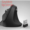 Czarna mysz komputerowa o ergonomicznym kształcie jest przedstawiona obok małego odbiornika USB. Na górze obrazu widnieje czerwony napis "Szybkie łączenie".