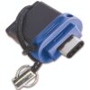 Na zdjęciu znajduje się pendrive z niebieską obudową i złączem USB-C, przymocowany do czarnego sznurka z metalowym kółkiem. Produkt to "Pendrive VERBATIM Store 'n' Go! Dual Drive 32GB, USB-C / USB 3.2 Gen. 1 (USB 3.0)".