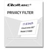 Opakowanie produktu z logo "Qoltec" i napisem "PRIVACY FILTER" przedstawia grafikę laptopa z informacjami: "11.6 inch", "Visual area: 60°", "Model: 51065".
