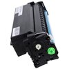 Na zdjęciu znajduje się czarny toner z widocznymi elementami w kolorze zielonym i niebieskim, a na jego powierzchni znajduje się etykieta z napisem "Toner MYOFFICE CF410X Czarny". Produkt ma prostokątny kształt z wystającymi elementami mechanicznymi.