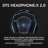 Na zdjęciu widoczne są słuchawki z efektem świetlnym w kształcie kuli oraz tekst: "DTS HEADPHONE:X 2.0". Poniżej znajduje się opis: "Nowa generacja dźwięku przestrzennego która przebija technologię 7.1 dając jeszcze dokładniej zlokalizowany dźwięk. Dostos