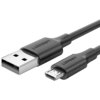Na zdjęciu znajduje się czarny kabel USB - Micro USB o długości 1 metra, z widocznymi złączami USB i Micro USB. Na obu końcówkach kabla widnieje logo "UGREEN".