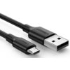 Czarny kabel USB z końcówkami USB i Micro USB, na obu wtyczkach widoczne jest logo "UGREEN". Kabel ma gładką powierzchnię i jest przedstawiony na białym tle.