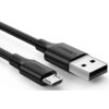 Czarny kabel USB - Micro USB o długości 0,5 m z widocznymi złączami, na których znajduje się logo "UGREEN". Produkt ma gładką powierzchnię i jest przeznaczony do przesyłu danych oraz ładowania urządzeń.