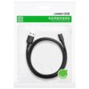 Na zdjęciu znajduje się czarny kabel USB - Micro USB zapakowany w przezroczystą torebkę z białym tłem, na której widnieje logo "UGREEN" oraz napisy w języku chińskim i angielskim: "High quality digital cable".