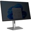 Na zdjęciu widoczny jest monitor z filtrem prywatyzującym, na którym wyświetlany jest ekran systemu operacyjnego z ikonami aplikacji. Monitor ma cienką ramkę i stoi na prostokątnej podstawie.