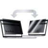 Na zdjęciu widoczne są dwa laptopy z nałożonymi filtrami prywatyzującymi, które ograniczają widoczność ekranu z boku. Na ekranie jednego z laptopów znajduje się tekst "RAPORT SPRZEDAŻY KWARTALNEJ" oraz wykresy słupkowe.