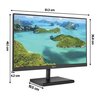 Monitor PHILIPS E-line 275E1S o przekątnej 27 cali i rozdzielczości 2560x1440px, z matrycą IPS i czasem reakcji 4 ms [GTG], przedstawiony na podstawce, z widocznymi wymiarami: szerokość 61,3 cm, wysokość 46,1 cm, głębokość podstawy 19,5 cm, wysokość ekran