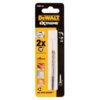 Opakowanie wiertła DEWALT DT6671-XJ z serii EXTREME, z widocznym wiertłem o średnicy 4 mm. Na opakowaniu znajdują się ikony sugerujące zastosowanie do różnych materiałów oraz napisy: "2x LONG LIFE", "NO-SPIN SHANK**".