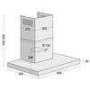 Schematyczny rysunek okapu kuchennego z wymiarami: wysokość regulowana od 430 do 830 mm, szerokość podstawy 600 mm, głębokość podstawy 500 mm, wysokość podstawy 40 mm, szerokość górnej części 303 mm, głębokość górnej części 273 mm, średnica otworu 150 mm,