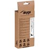 Brązowe opakowanie zasilacza do laptopa marki Akyga z widocznym logo i napisem "Professional Power Supply Solutions". Na białej etykiecie znajdują się informacje techniczne: "Input: 100-240V~1.5A 50/60Hz, Output: 19.5V 3.33A 65W", oraz symbol wtyczki "4.5