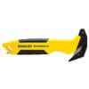 Żółto-czarny nóż z napisem "STANLEY FATMAX" na rękojeści, posiada ostrze oraz otwór na końcu uchwytu. Produkt ma ergonomiczny kształt i widoczne elementy antypoślizgowe.