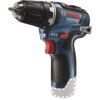 Na zdjęciu znajduje się niebiesko-czarna wiertarko-wkrętarka z czerwonym przyciskiem, z widocznym logo BOSCH oraz napisami: "Professional GSR 12V-35" i "HEAVY DUTY". Na uchwycie wiertarki widoczny jest napis "10mm (3/8")".