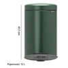Kosz na śmieci z pedałem BRABANTIA 304040 NewIcon wyjmowane wiadro, uszczelka przeciwzapachowa 12L Zielony Mechanizm otwierania Nożny